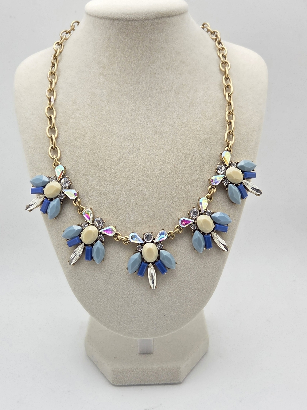 J. Crew Statement Necklace - Blue, Cream & AB Aurora Borealis Crystals